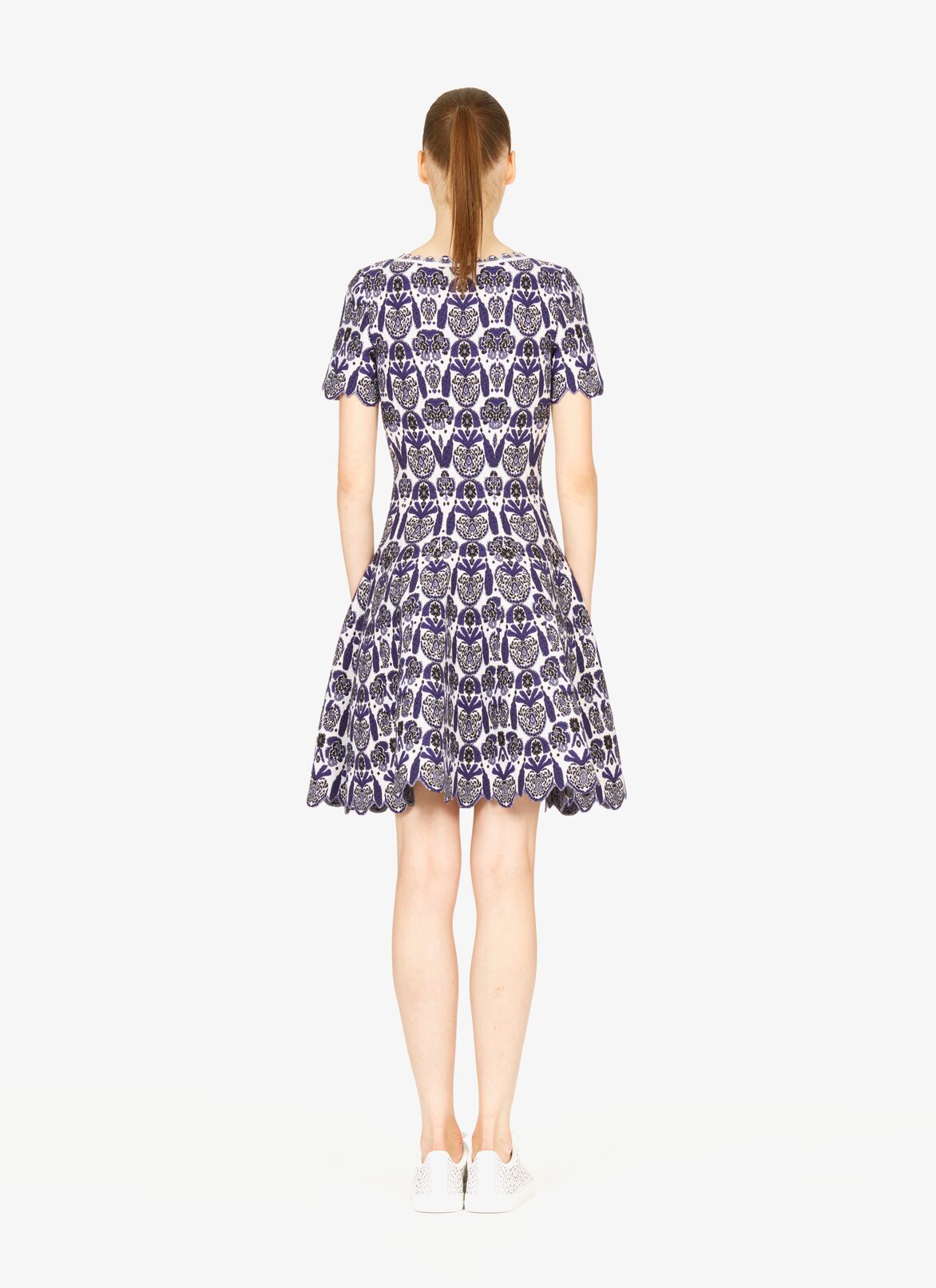 Flared Knitted Dress ALAÏA WHITE/BLUE FLARED KNITTED DRESS